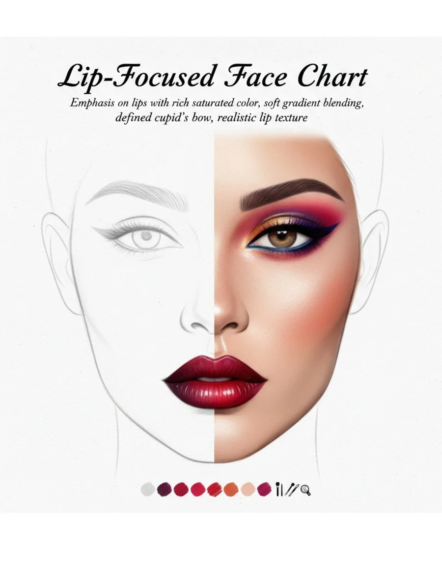 Lip-focused face chart workbook page